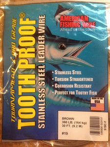 #19 American Fishing Wire AFW Tooth Proof Stainless Steal Leadr 30 Ft Camo Brown