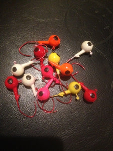 25 Painted 1/2oz Round Head Floating Jigs 2/0 Red Matzuo Sickle Hooks