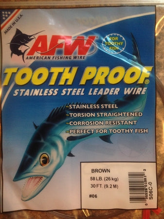 #6 American Fishing Wire AFW Tooth Proof Stainless Steal Leader 30 Ft Camo Brown