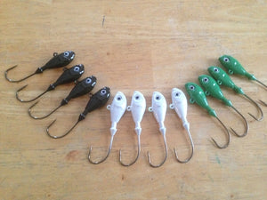 12 PACK Painted Ultra Minnow Jigs Heavy Duty Hooks 3D Eyes