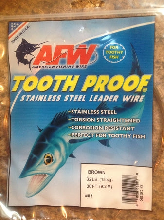 #3 American Fishing Wire AFW Tooth Proof Stainless Steal Leader 30 Ft Camo Brown