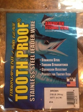 #14 American Fishing Wire AFW Tooth Proof Stainless Steal Leadr 30 Ft Camo Brown