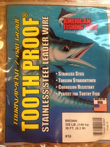 #18 American Fishing Wire AFW Tooth Proof Stainless Steal Leadr 30 Ft Camo Brown