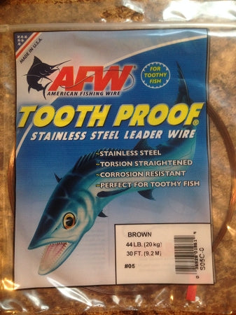 #5 American Fishing Wire AFW Tooth Proof Stainless Steal Leader 30 Ft Camo Brown