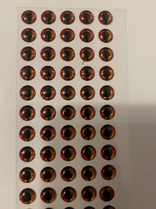 8mm  3D Fire (Orange-Red) Holographic Fishing Lure Eyes, Fly Tying, Jigs Qty = 55