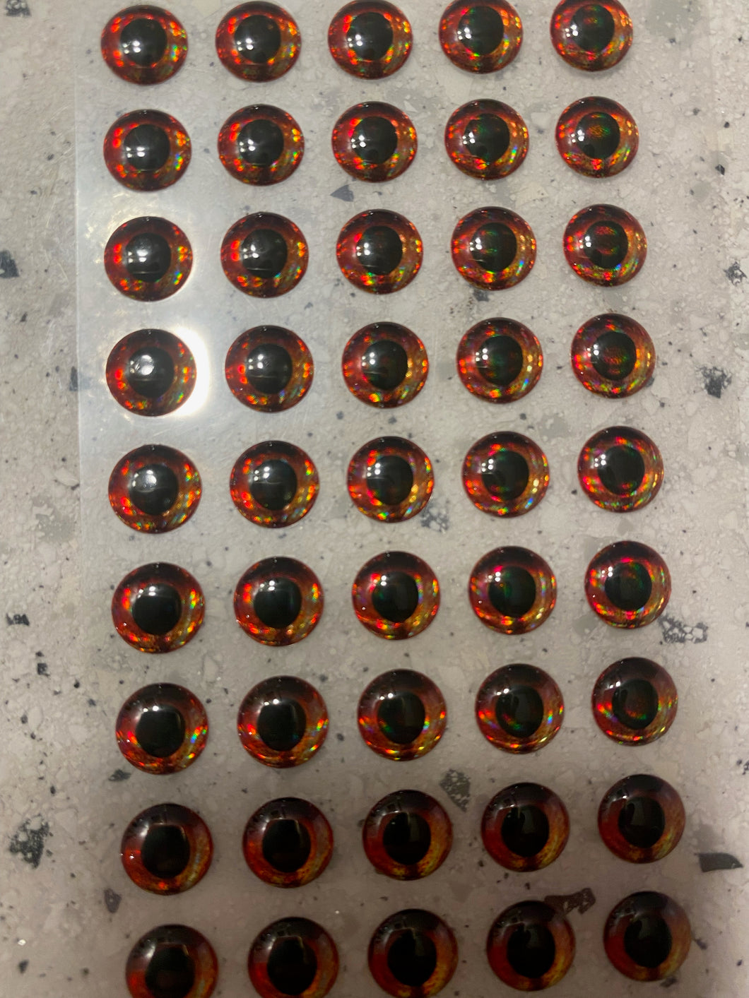 8mm  3D Fire (Orange-Red) Holographic Fishing Lure Eyes, Fly Tying, Jigs Qty = 55