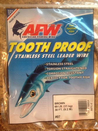 #7 American Fishing Wire AFW Tooth Proof Stainless Steal Leader 30 Ft Camo Brown