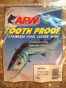 #2 American Fishing Wire AFW Tooth Proof Stainless Steal Leader 30 Ft Camo Brown